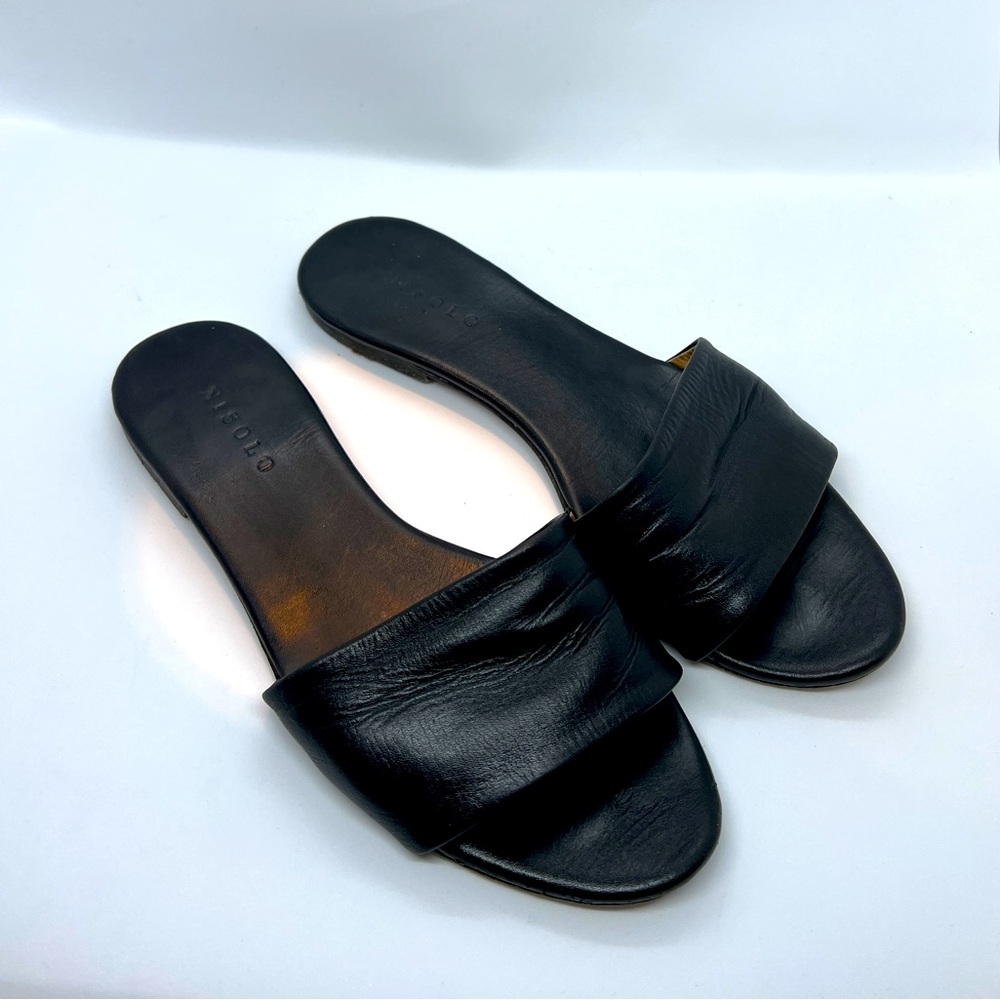 Nisolo black leather slides